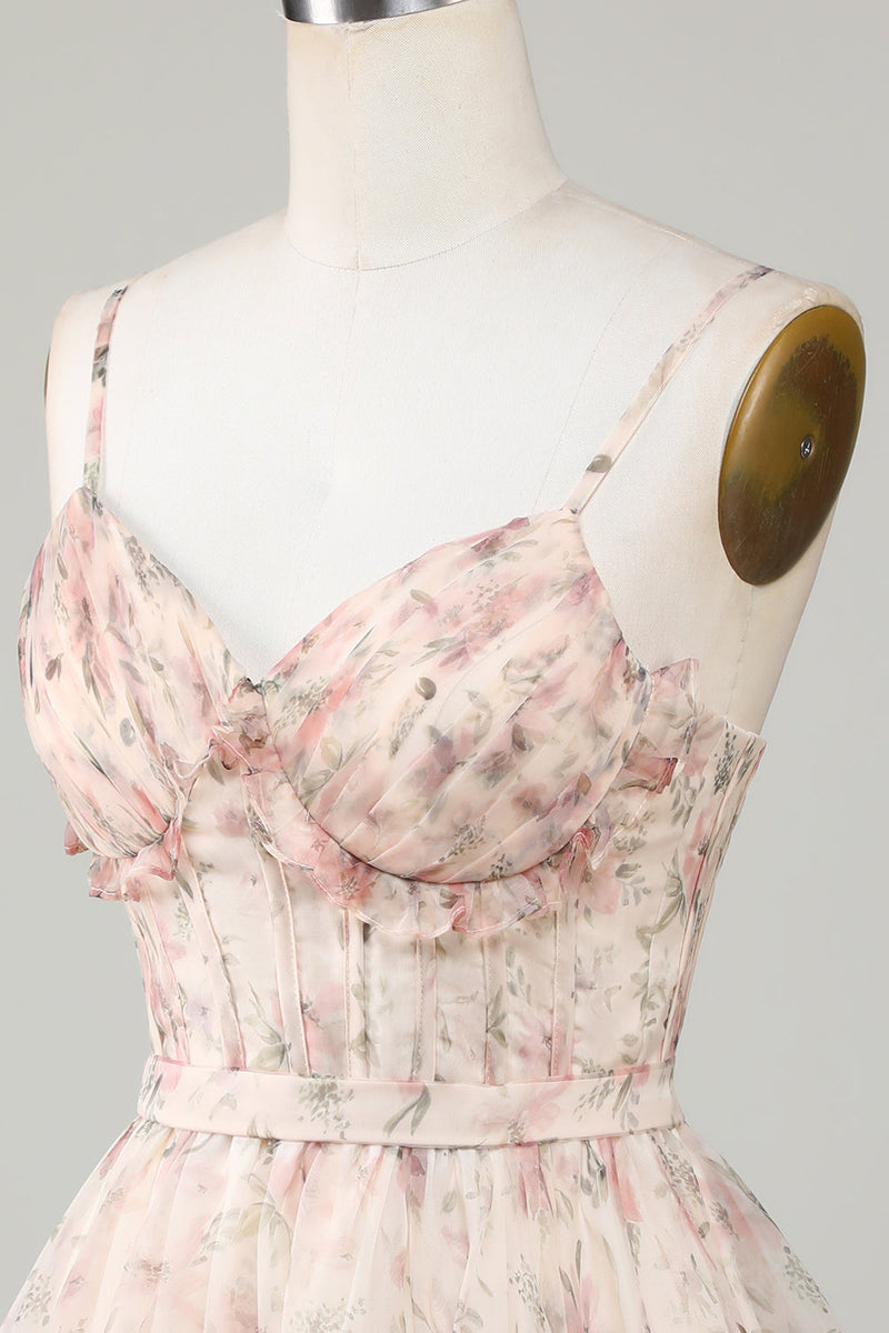 Load image into Gallery viewer, Champagne A-Line Korsett Floral Kort Homecoming Dress