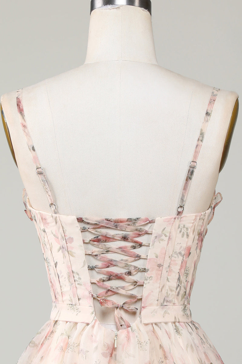 Load image into Gallery viewer, Champagne A-Line Korsett Floral Kort Homecoming Dress