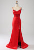 Load image into Gallery viewer, Satin Mermaid Beaded Red Prom kjole med Slit