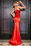 Stunning Mermaid Spaghetti stropper Red Corset Prom kjole med Beading Slit