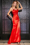 Stunning Mermaid Spaghetti stropper Red Corset Prom kjole med Beading Slit