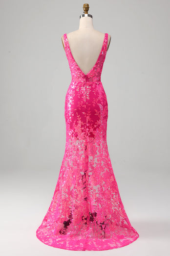 Fuchsia Mermaid Prom kjole med paljetter