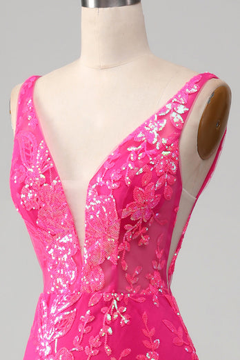 Fuchsia Mermaid Prom kjole med paljetter