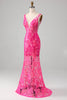Load image into Gallery viewer, Fuchsia Mermaid Prom kjole med paljetter