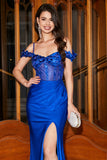 Trendy havfrue av skulderen Royal Blue Corset Prom kjole med Appliques