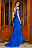 Trendy havfrue av skulderen Royal Blue Corset Prom kjole med Appliques