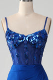 Beaded Royal Blue Corset Prom kjole med Slit