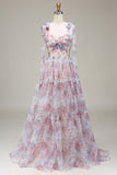 A-Line Tyll Blomst Trykt Prom Dress