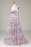 A-Line Tyll Blomst Trykt Prom Dress