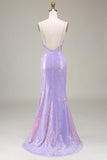 Sparkly Mermaid LighT Purple Corset Prom Dress med Slit