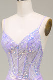 Sparkly Mermaid Light Purple Corset Prom Dress med Slit