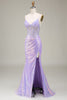 Load image into Gallery viewer, Sparkly Mermaid LighT Purple Corset Prom Dress med Slit
