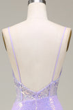 Sparkly Mermaid Light Purple Corset Prom Dress med Slit