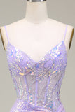 Sparkly Mermaid Light Purple Corset Prom Dress med Slit