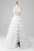 Load image into Gallery viewer, Hvit A-linje glitrende paljett ruffle skjørt korsett prom kjole med spalt
