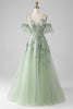 Load image into Gallery viewer, Sage A-Line avtakbare ermer Langt korsett Prom kjole med blomster