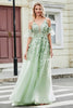 Load image into Gallery viewer, Grønne avtagbare ermer Tylle Prom kjole med applikasjoner