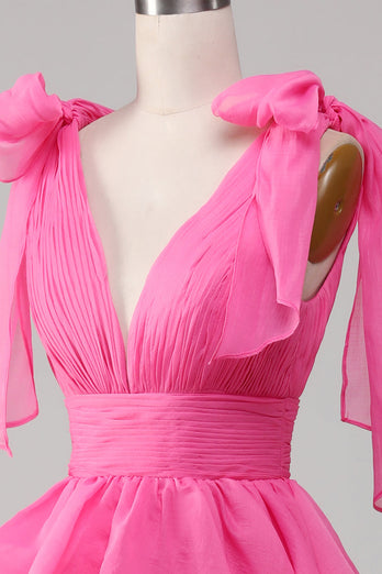 Prinsesse A-Line V-hals Fuchsia Prom kjole med spalt