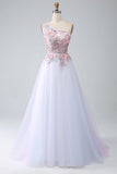 A-Line One Shoulder Pink Prom kjole med Appliques