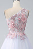 Load image into Gallery viewer, A-Line One Shoulder Pink Prom kjole med Appliques