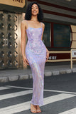 Trendy Sheath Spaghetti stropper Light Purple Long Prom Dress med ryggløs