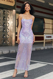 Trendy Sheath Spaghetti stropper Light Purple Long Prom Dress med ryggløs