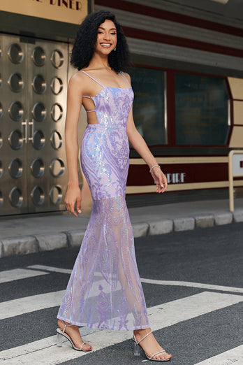 Lilac Sheath Spaghetti stropper Long Prom kjole med tilbehør