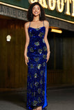 Sparkly Mermaid Spaghetti stropper Royal Blue Sequins Long Prom Dress med Criss Cross Back