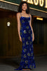Load image into Gallery viewer, Sparkly Mermaid Spaghetti stropper Royal Blue Sequins Long Prom Dress med Criss Cross Back