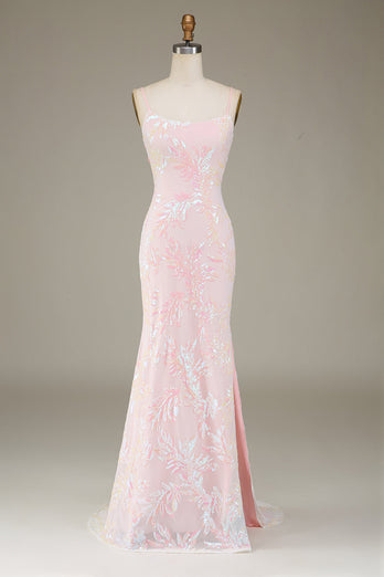 Mermaid Sparkly Pink Prom Dress med Slit