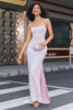 Load image into Gallery viewer, Trendy rosa skjede Spaghetti stropper Split Front Prom kjole med tilbehør