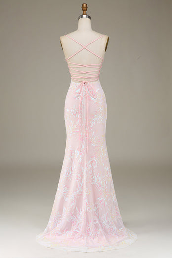 Mermaid Sparkly Pink Prom Dress med Slit