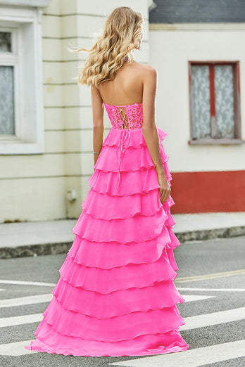 Nydelig A Line Sweetheart Korsett Lilac Prom kjole med Appliques Ruffles