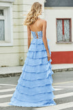 Nydelig A Line Sweetheart Korsett Lilac Prom kjole med Appliques Ruffles