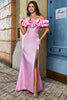 Load image into Gallery viewer, Stilig havfrue av skulderen rosa lang ballkjole med silt