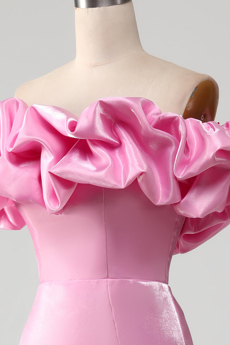 Load image into Gallery viewer, Havfrue stroppeløs rosa ballkjole med volanger