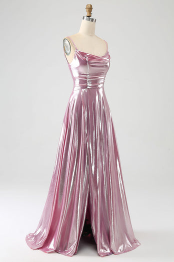 Stunning A Line Spaghetti stropper Rosa Long Prom kjole med delt front