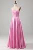 Load image into Gallery viewer, A-Line Spaghetti stropper Pink Prom kjole med korsett