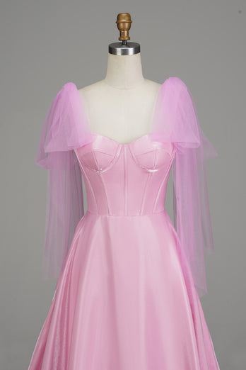 A-Line Spaghetti stropper Pink Prom kjole med korsett