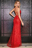 Sparkly Mermaid Spaghetti stropper Red Sequins Long Prom Kjole med Criss Cross Back