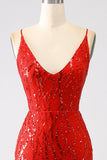 Glitter Red Mermaid Long Sequins Prom Dress med Slit