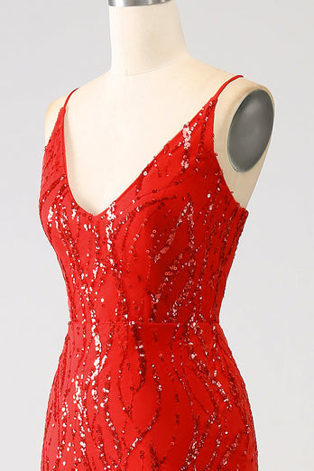 Glitter Red Mermaid Long Sequins Prom Dress med Slit