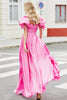 Load image into Gallery viewer, Prinsesse A Line Square Neck Hot Pink Long Prom kjole med Puff ermer