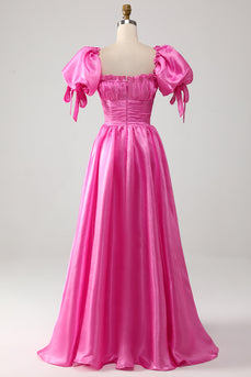 Puff ermer Hot Pink Prom kjole med Ruffles