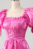Load image into Gallery viewer, Puff ermer Hot Pink Prom kjole med Ruffles