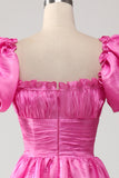 Puff ermer Hot Pink Prom kjole med Ruffles