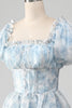 Load image into Gallery viewer, Tyll, lyseblå, lagdelt ballkjole med korsett