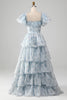 Load image into Gallery viewer, Blush A Line Square Neck Tiered Prom Dress med Ruffles