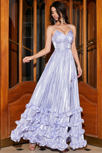 Stunning A Line Spaghetti stropper Lavendel korsett Prom kjole med Slit