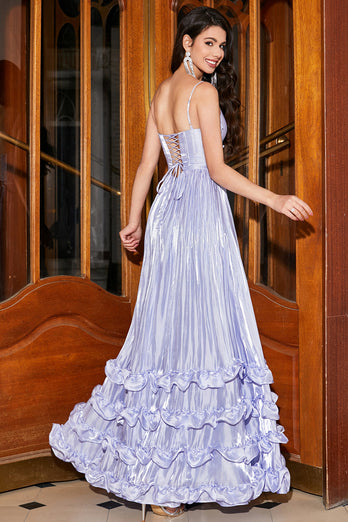 Stunning A Line Spaghetti stropper Lavendel korsett Prom kjole med Slit